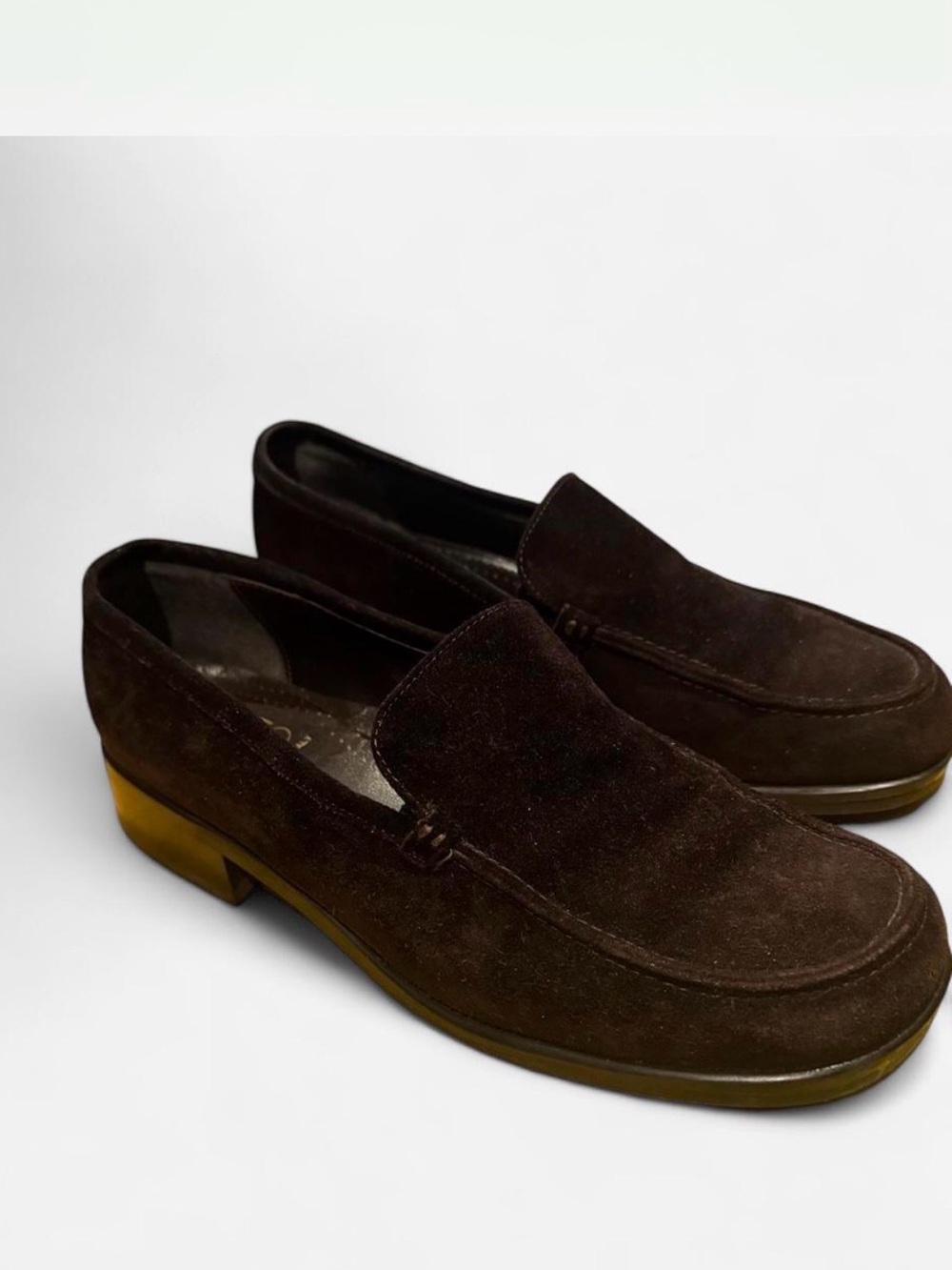 Women's Chocolate Brown Suede Slip-On Block-Heel Loafers